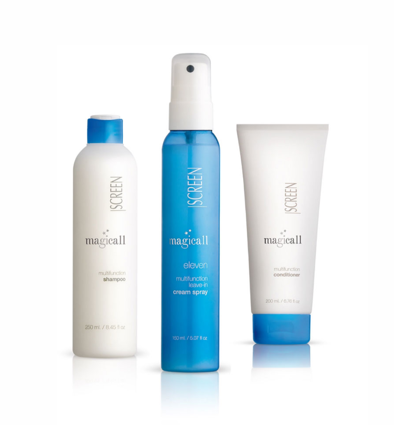 Screen magical multifunction set ( shampoo, conditioner, leave in spray )