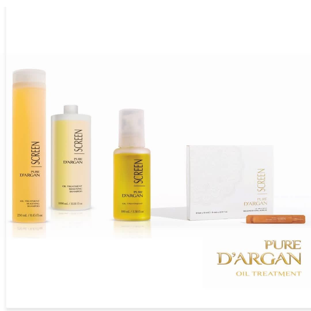 Screen pure d.argan set ( oil treatment , regenerating serum , silkening shampoo 250 ml -1000 ml )